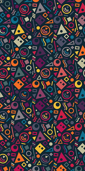 Colorful Geometric Doodle Pattern with Triangles and Circles on Dark Background HD phone wallpaper