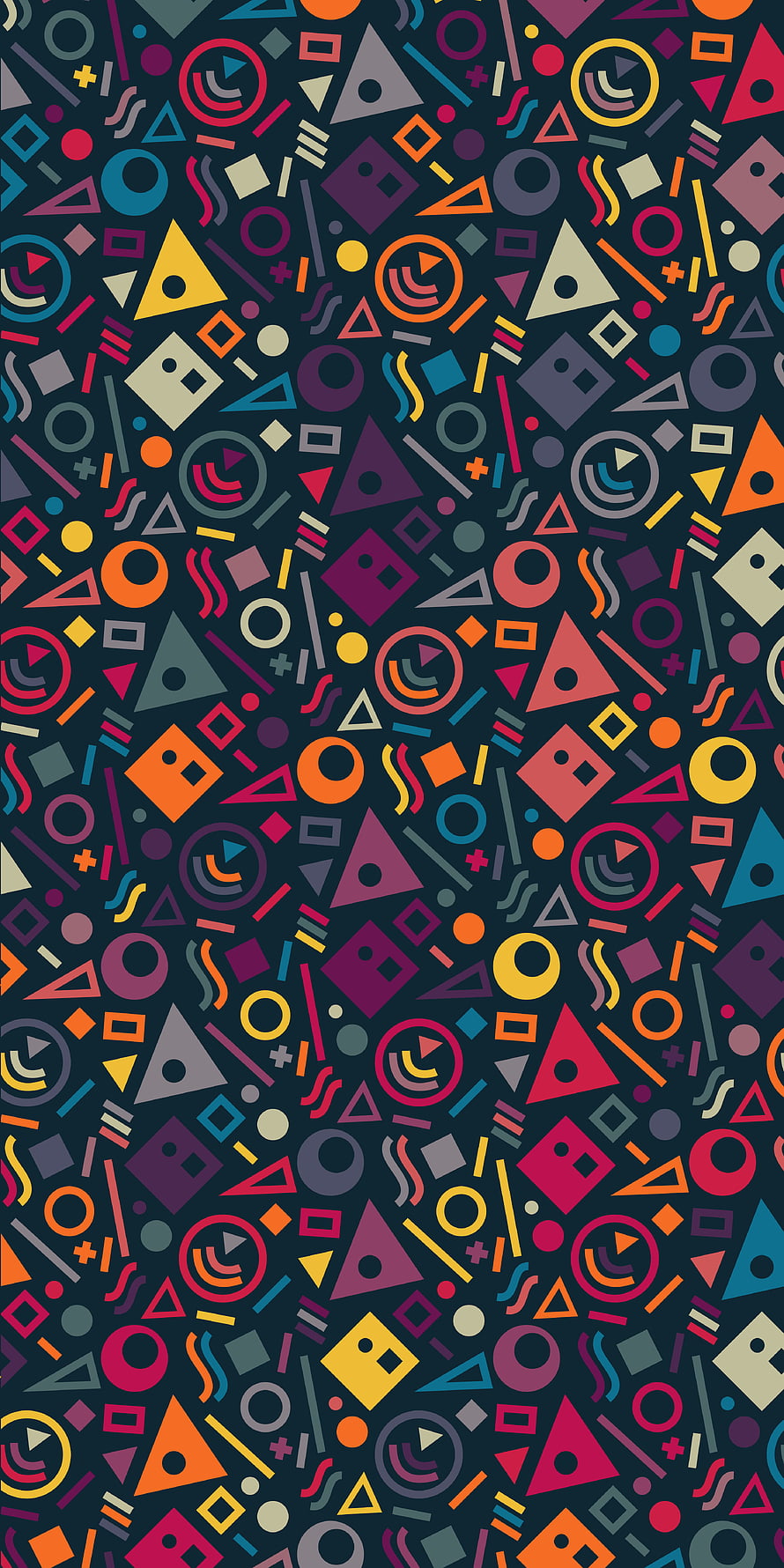Colorful Geometric Doodle Pattern with Triangles and Circles on Dark Background HD phone wallpaper