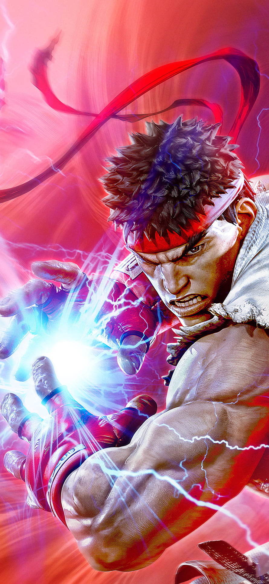 Ryu unleashing a glowing Hadouken energy blast in Street Fighter V Champion Edition artwork HD phone wallpaper