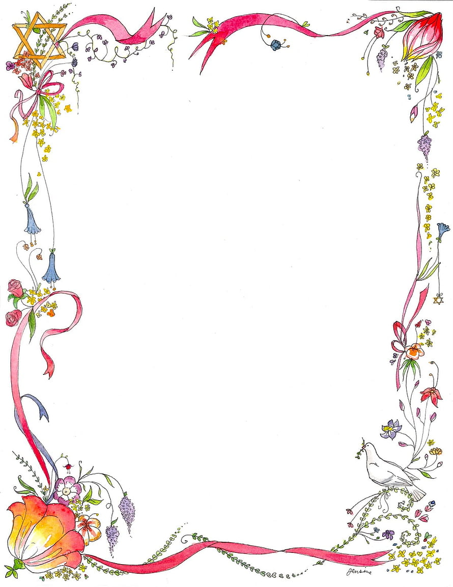 Watercolor Floral Page Border with Star of David and Dove HD phone wallpaper