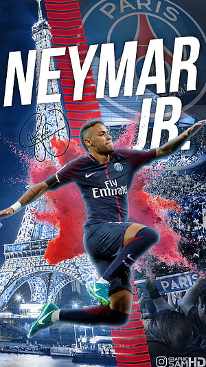 Neymar Jr PSG Fly Emirates Kit Celebration with Eiffel Tower and Red Powder HD phone wallpaper
