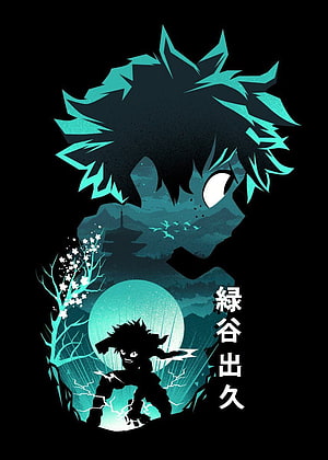 Izuku Midoriya Anime Character Artwork with Cherry Blossoms and Moon HD phone wallpaper