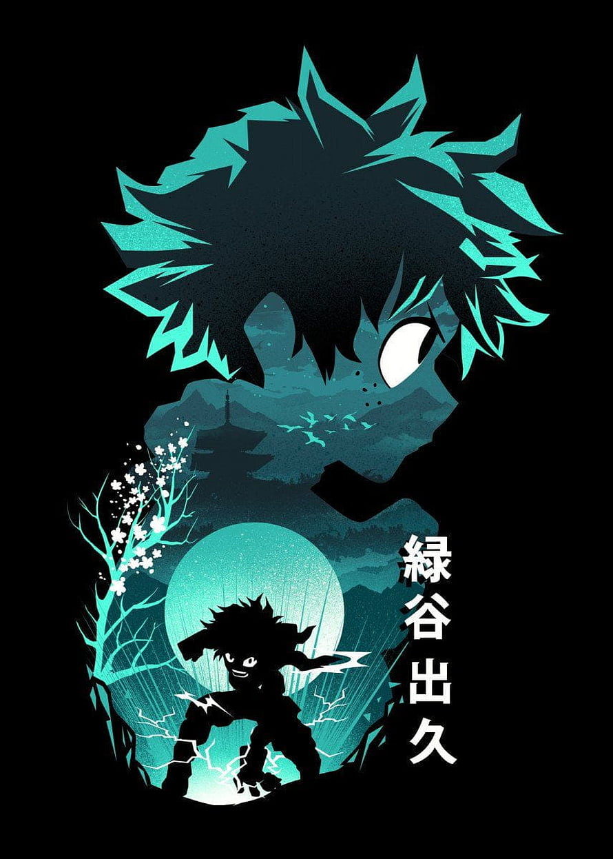 Izuku Midoriya Anime Character Artwork with Cherry Blossoms and Moon HD phone wallpaper