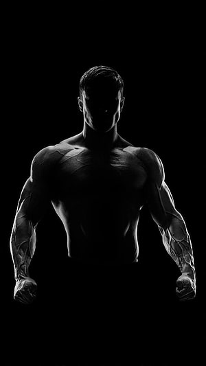 Dramatic Black and White Silhouette of a Muscular Male Bodybuilder with Defined Physique HD phone wallpaper