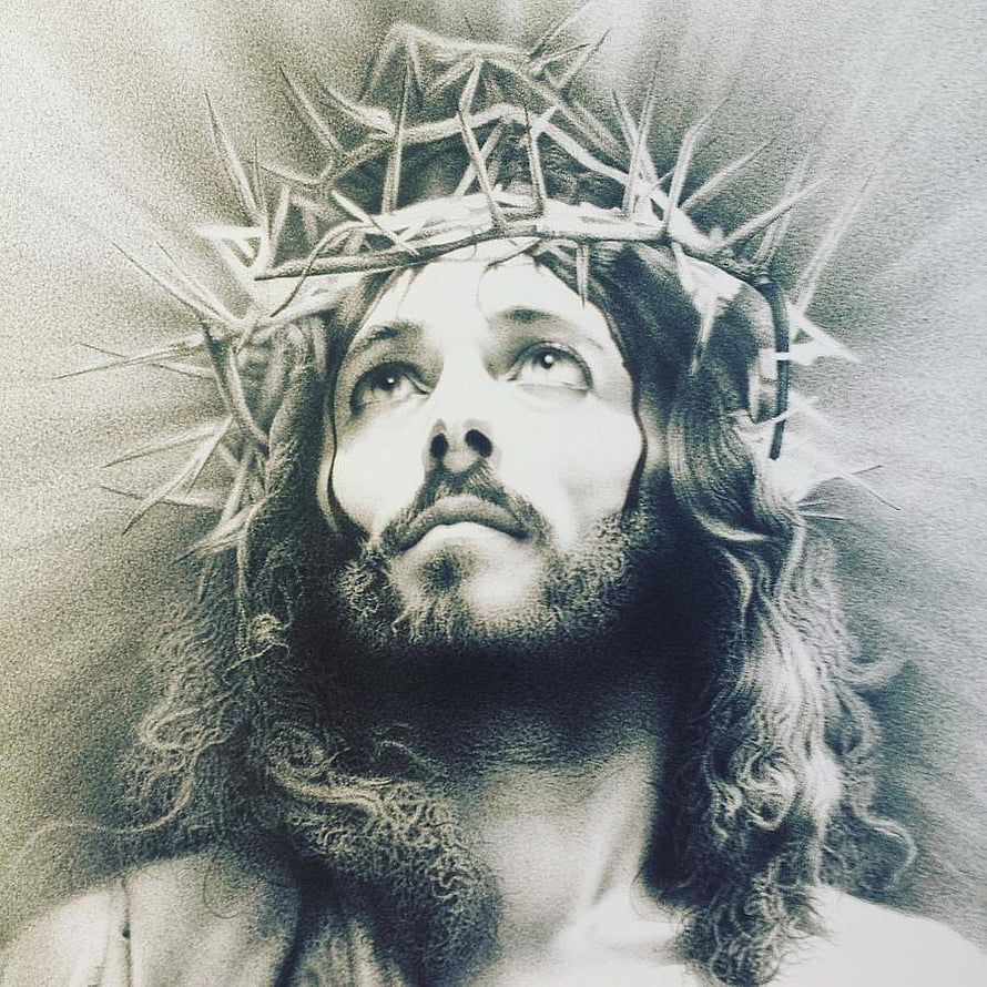 Realistic Pencil Sketch of Jesus Christ Wearing a Crown of Thorns HD phone wallpaper