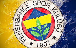 Fenerbahçe Spor Kulübü 1907 Club Emblem on Grunge Yellow and Blue Background HD wallpaper
