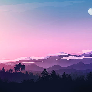 Minimalist Mountain Landscape at Dusk with Soft Pink and Purple Sky HD phone wallpaper