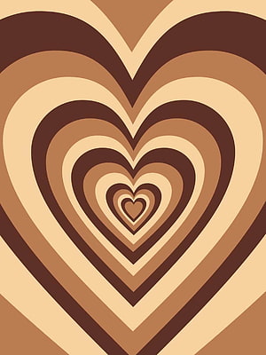 Retro Brown Heart Pattern with Layered Geometric Shapes in Warm Earth Tones HD phone wallpaper