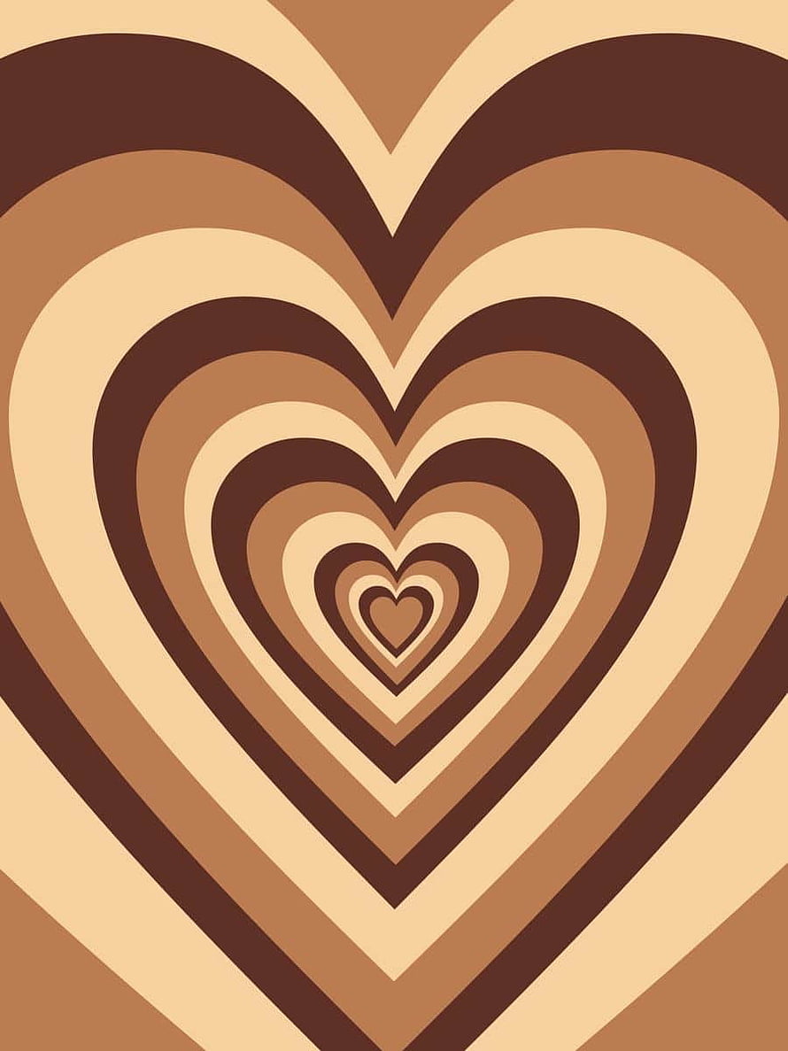 Retro Brown Heart Pattern with Layered Geometric Shapes in Warm Earth Tones HD phone wallpaper