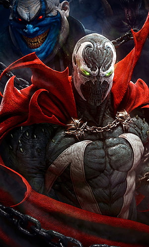 Spawn and Cogliostro in Dark Fantasy Digital Art with Red Cape and Chains HD phone wallpaper