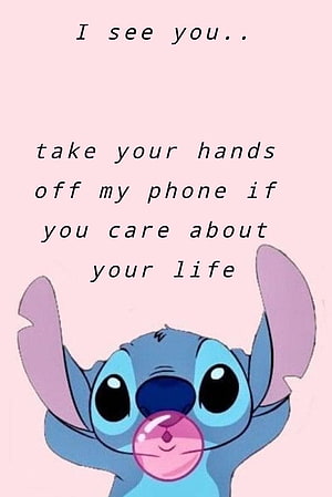 Stitch Cartoon Character With Pink Background And Text Overlay HD phone wallpaper