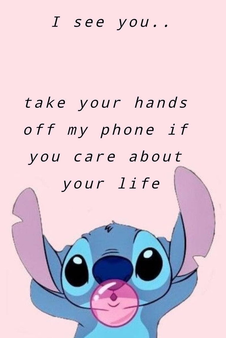 Stitch Cartoon Character With Pink Background And Text Overlay HD phone wallpaper