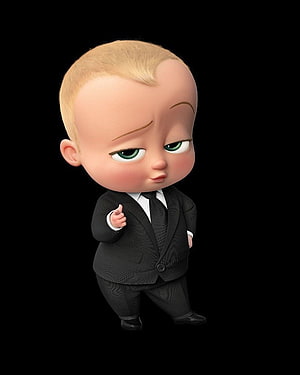 Boss Baby 3D Character in Black Business Suit on Black Background HD phone wallpaper