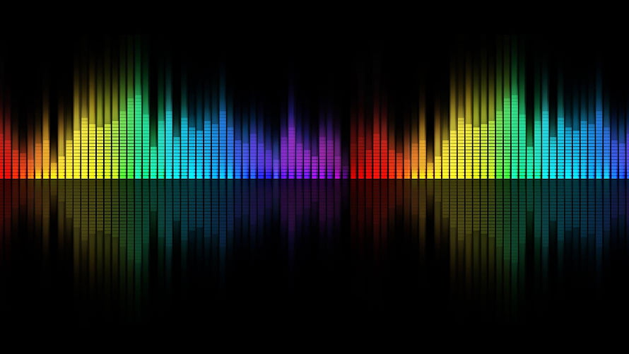 Vibrant Rainbow Spectrum Audio Equalizer Bars on Black Background HD wallpaper