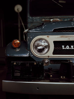 Vintage Toyota Land Cruiser FJ40 Front Grille and Headlight Close-Up HD phone wallpaper