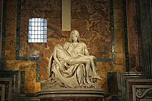 Michelangelo's Pieta Sculpture in St. Peter's Basilica with Marble Interior HD wallpaper