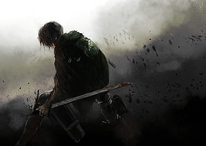 Attack on Titan Levi Ackerman in Dark Misty Battle Scene HD wallpaper