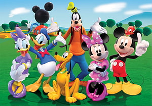 Mickey Mouse Clubhouse Cast Group Portrait on Green Grass HD wallpaper