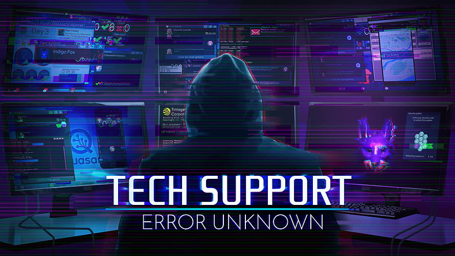 Tech Support Error Unknown Cybersecurity Hacker Hooded Figure Neon Digital Interface HD wallpaper