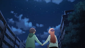 Tonikaku Kawaii Anime Scene of Couple Holding Hands Under Starry Night Sky HD wallpaper