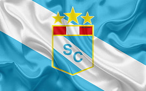 Sporting Cristal FC Official Club Crest on Flowing Silk Fabric Background HD wallpaper