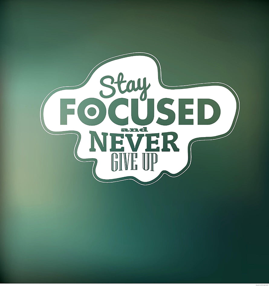 Stay Focused and Never Give Up Motivational Quote on Green Gradient Background HD phone wallpaper