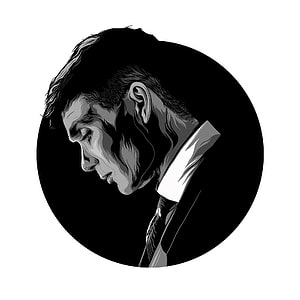 Thomas Shelby Peaky Blinders Black and White Digital Portrait Illustration HD phone wallpaper