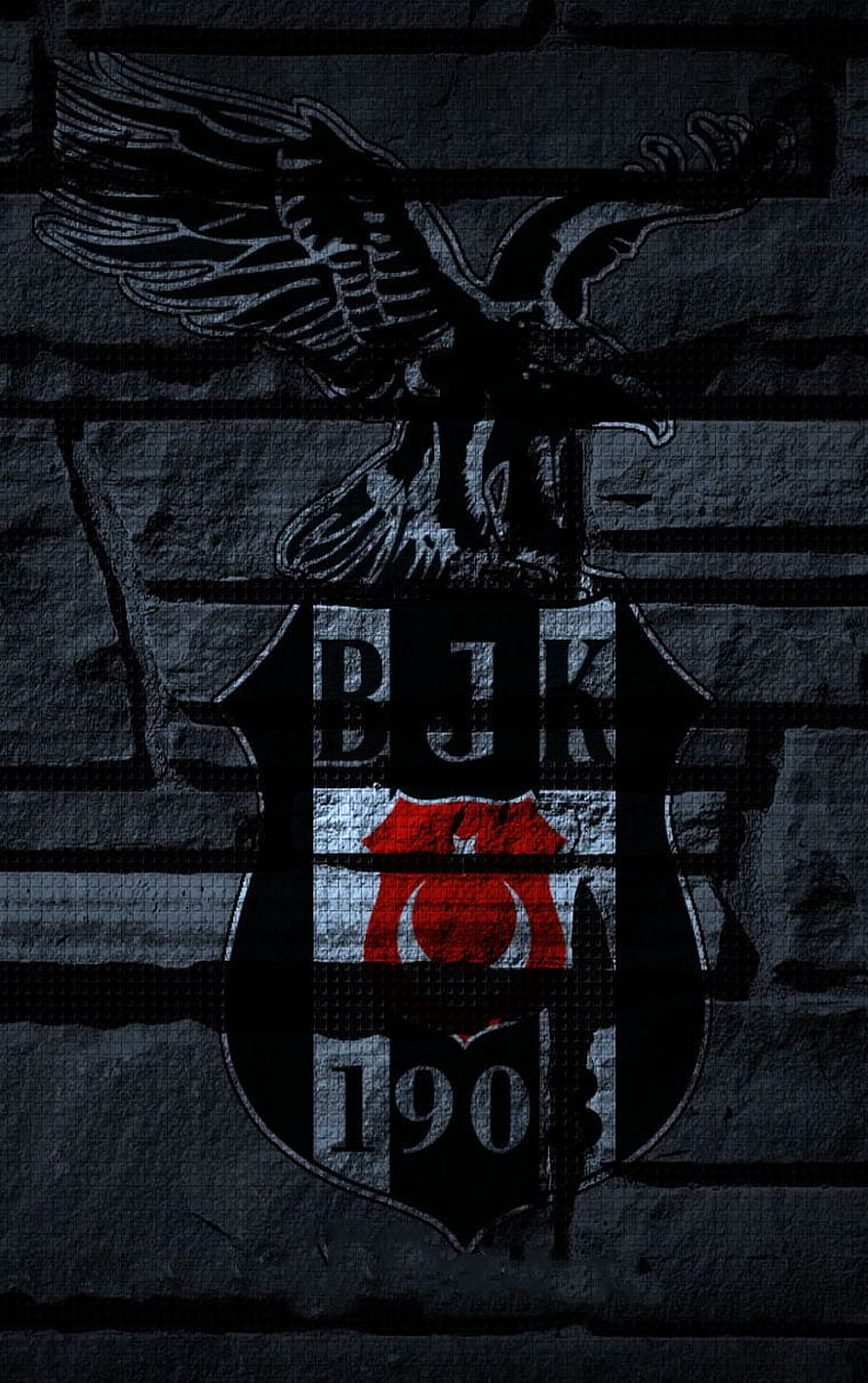 Beşiktaş JK 1903 Eagle Crest on Dark Stone Wall HD phone wallpaper