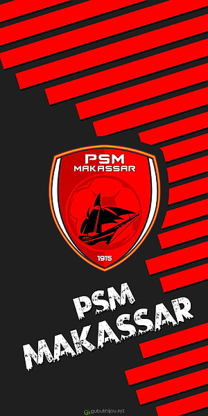 PSM Makassar Football Club Crest and Logo on Black and Red Diagonal Striped Background HD phone wallpaper