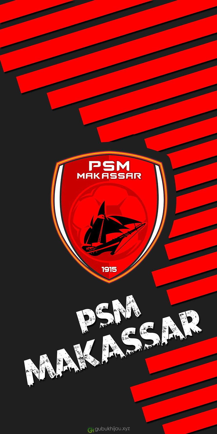 PSM Makassar Football Club Crest and Logo on Black and Red Diagonal Striped Background HD phone wallpaper