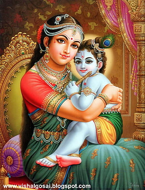 Yashoda and Child Krishna in Traditional Indian Art HD phone wallpaper