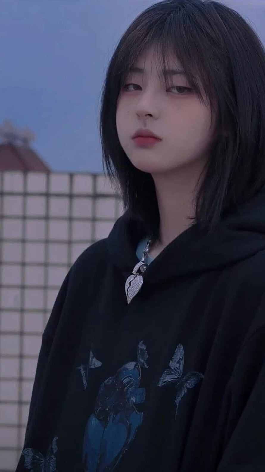 Justin Xie Aesthetic Portrait in Black Hoodie with Butterfly Print HD phone wallpaper