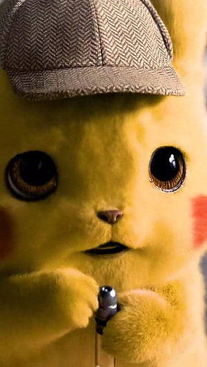 Detective Pikachu Close-Up Portrait Wearing Herringbone Cap and Holding Magnifying Glass HD phone wallpaper