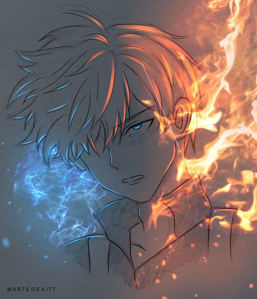 Todoroki Shoto Anime Glow Art with Fire and Ice Elements HD phone wallpaper