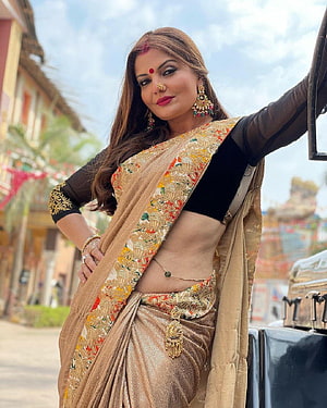 Deepshikha Nagpal in Gold Zari Saree with Black Blouse and Traditional Jewelry HD phone wallpaper