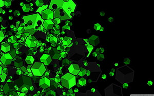 Vibrant Green 3D Cubes Abstract Digital Art on Black Background HD wallpaper