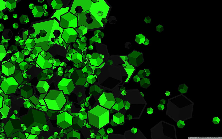 Vibrant Green 3D Cubes Abstract Digital Art on Black Background HD wallpaper