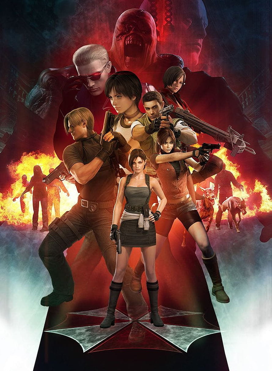 Resident Evil 20th Anniversary Poster Featuring Leon, Claire, and Umbrella Corporation Emblem HD phone wallpaper