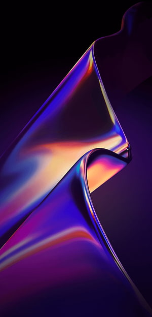 Iridescent Liquid Metal Abstract Flow with Neon Purple and Orange Gradients on Dark Background HD phone wallpaper