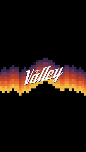 The Valley Pixel Art Logo with Retro Sunset Gradient on Black Background HD phone wallpaper
