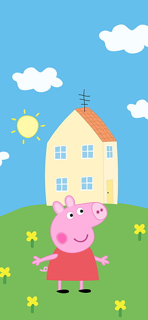Peppa Pig Standing in Front of Her House on a Sunny Green Hill HD phone wallpaper