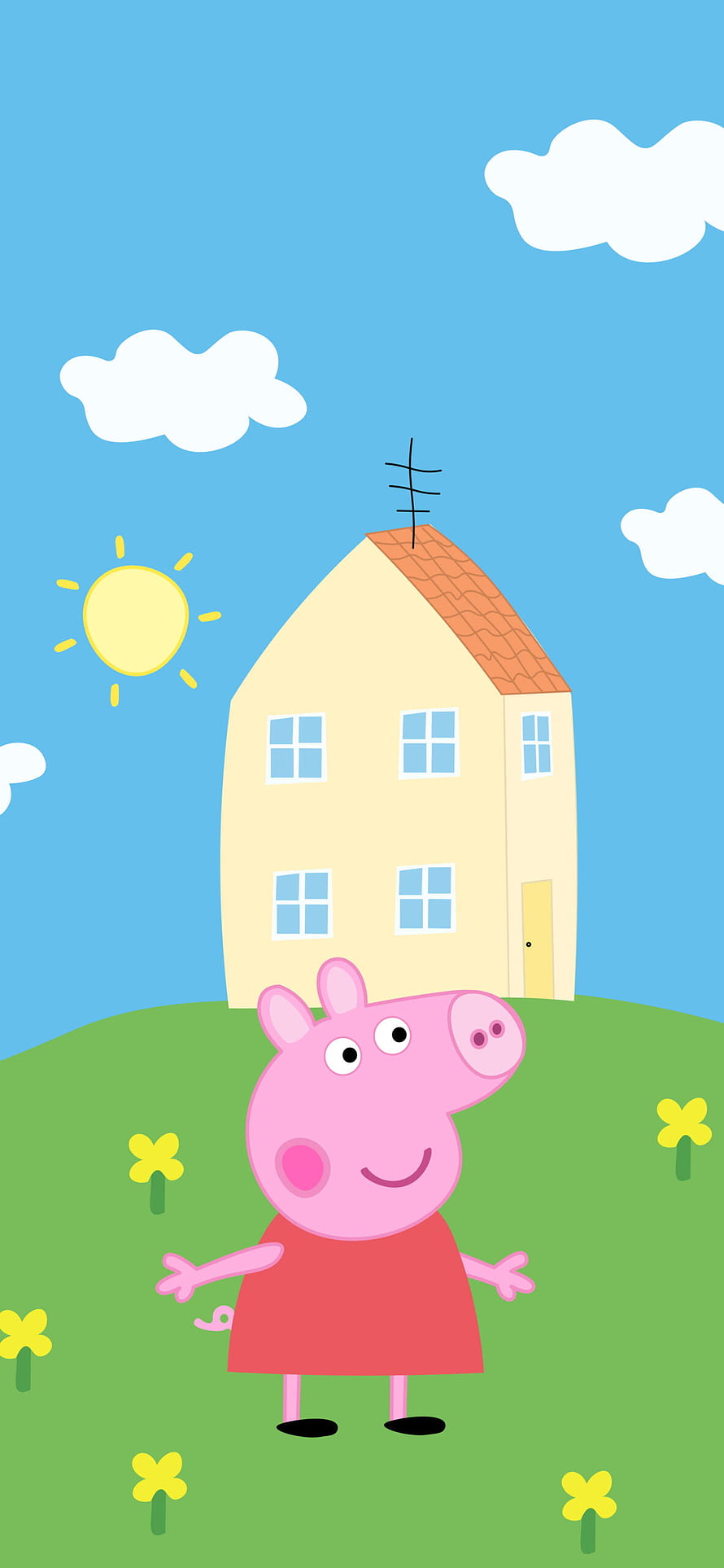 Peppa Pig Standing in Front of Her House on a Sunny Green Hill HD phone wallpaper
