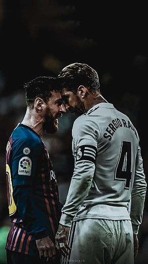 Sergio Ramos and Lionel Messi Forehead Touch in El Clasico HD phone wallpaper