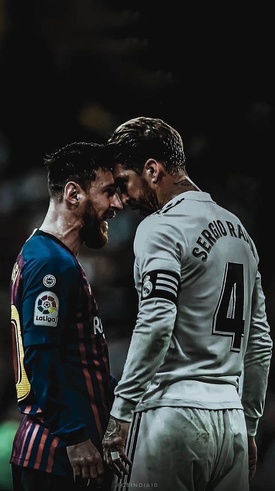 Sergio Ramos and Lionel Messi Forehead Touch in El Clasico HD phone wallpaper