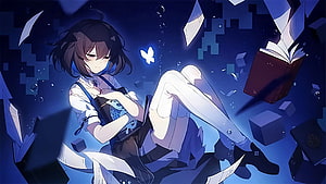 Seele Vollerei from Honkai Impact 3 in a Dreamlike Blue Void with Floating Books and Glowing Butterfly HD wallpaper