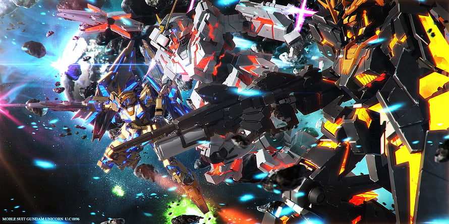 Gundam Phenex and Banshee Norn Space Battle in Mobile Suit Gundam Unicorn HD wallpaper