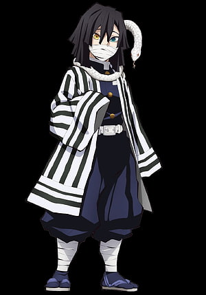 Obanai Iguro Full Body Character Art with Snake Companion on Black Background HD phone wallpaper
