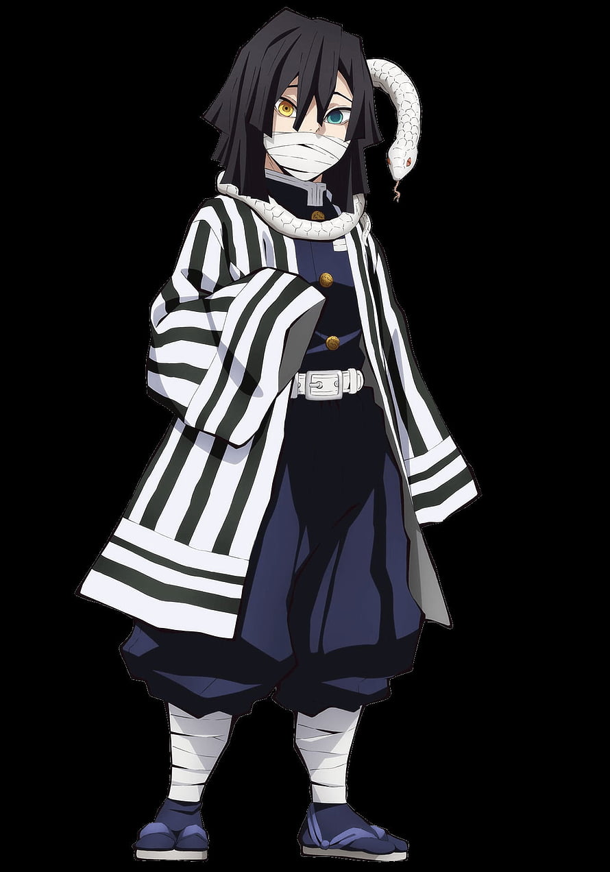 Obanai Iguro Full Body Character Art with Snake Companion on Black Background HD phone wallpaper