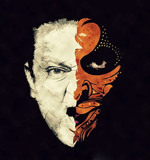 Kamal Haasan Duality Portrait: Realistic Face Merged with Tribal Mask Art HD phone wallpaper