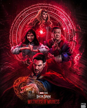 Doctor Strange in the Multiverse of Madness Movie Poster with Scarlet Witch and Wong HD phone wallpaper